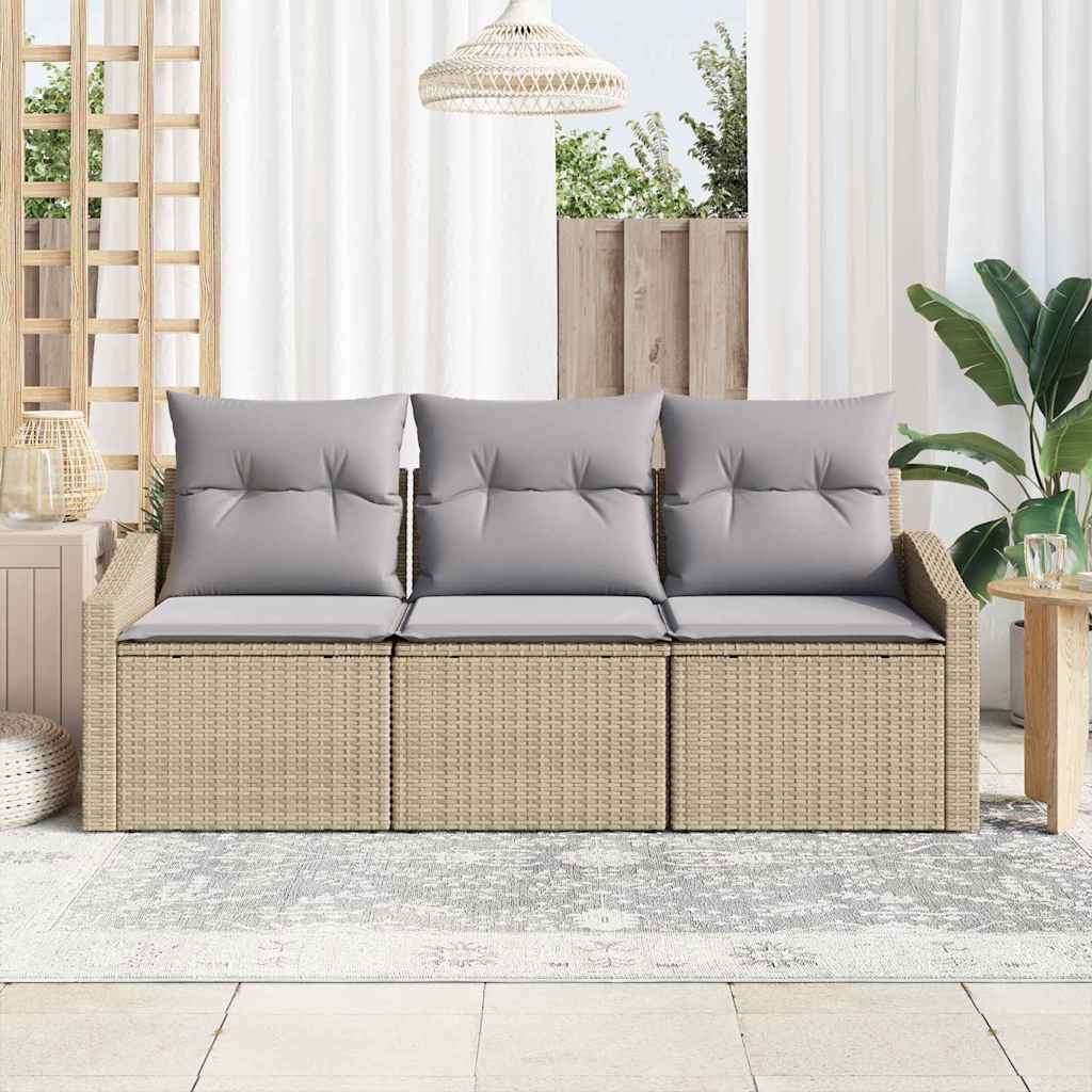 Garten-Sofa-Set mit Kissen 3 pcs Beige und Hellgrau